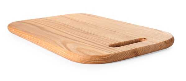 Photo of One wooden cutting board on white background