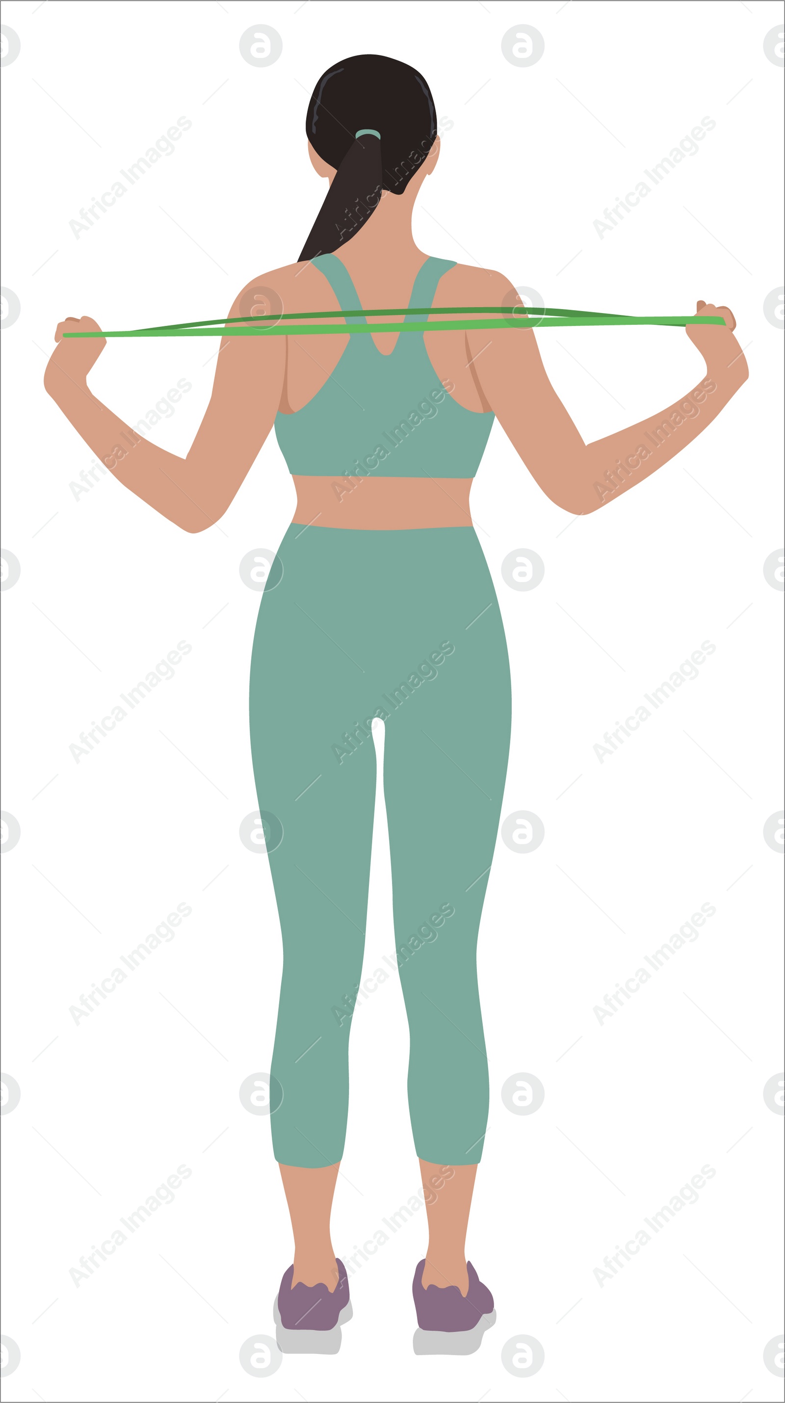 Illustration of Woman doing exercise with fitness elastic band on white background