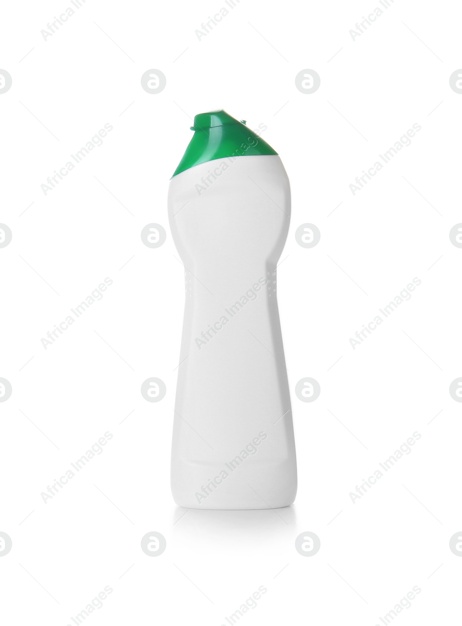 Photo of Bottle with detergent on white background. Cleaning supplies