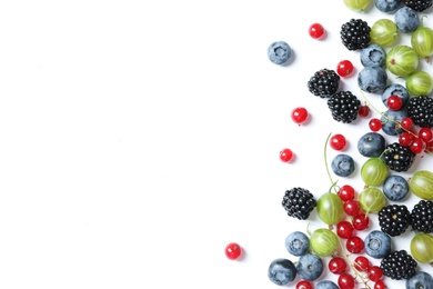 Photo of Mix of different fresh berries on white background