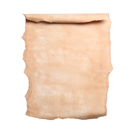 Photo of Blank sheet of old parchment paper on white background, top view