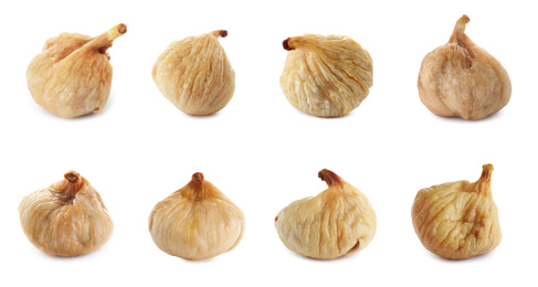 Image of Set of dried fig fruits isolated on white. Banner design