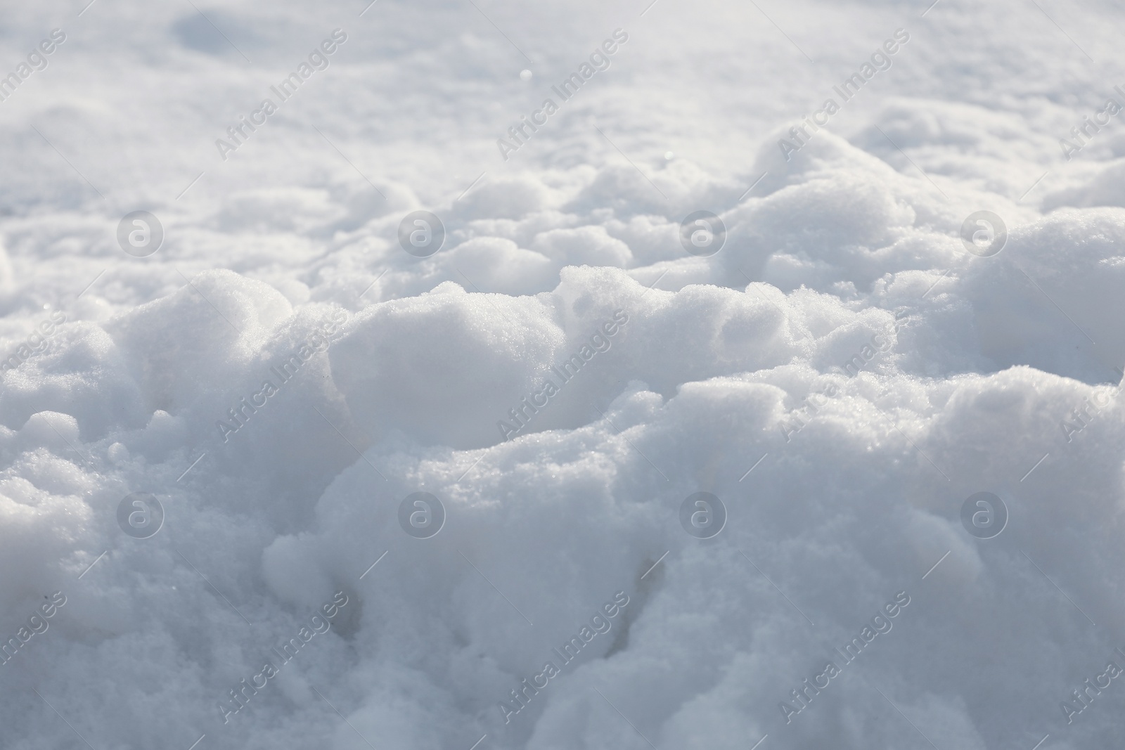 Photo of White snow as background, closeup. Winter season