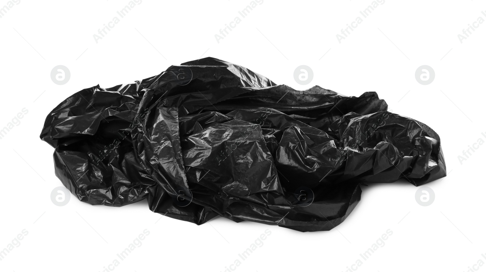 Photo of Used black plastic bag isolated on white