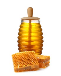 Image of Tasty natural honey on white background. Organic product