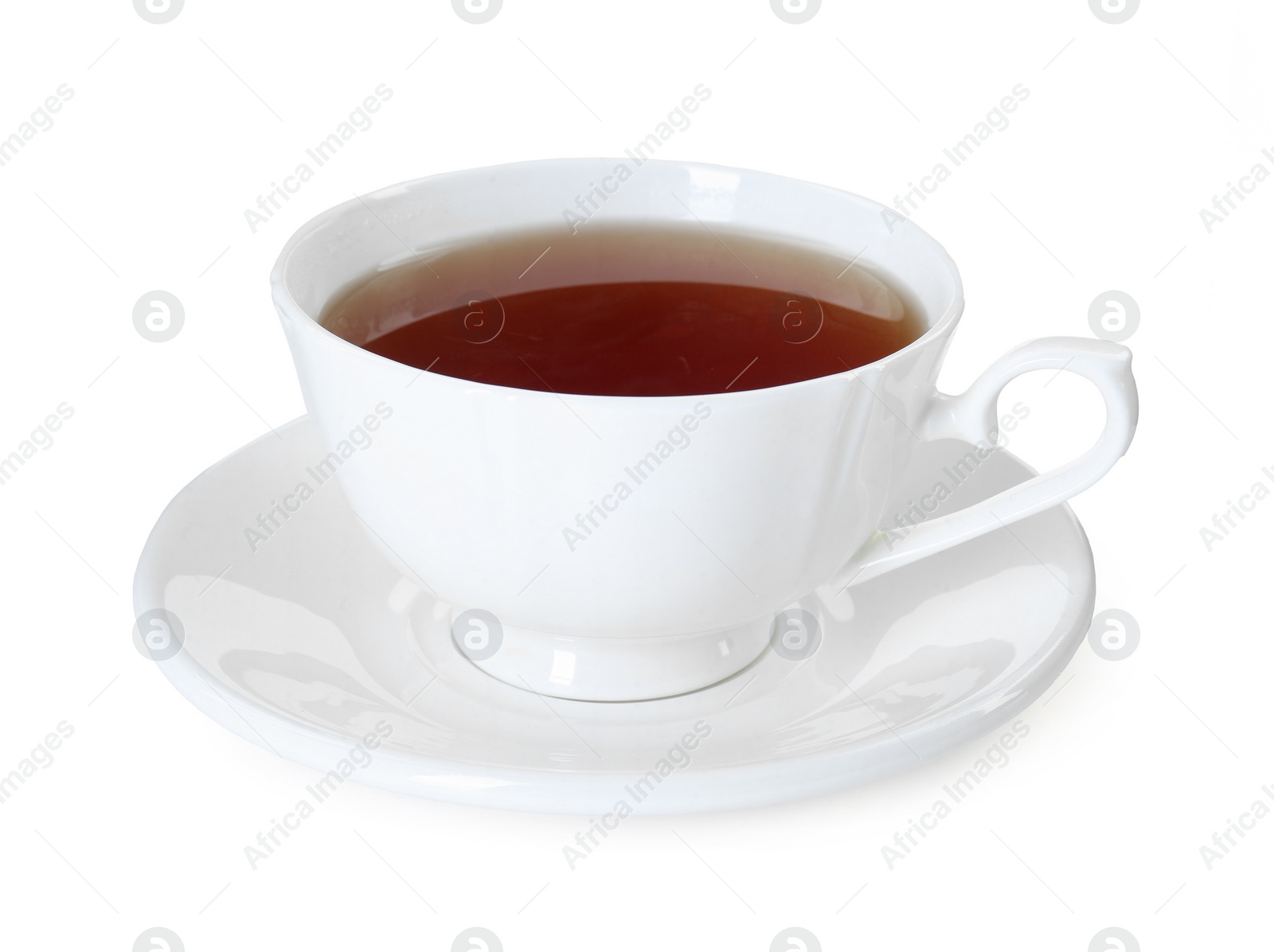 Photo of Aromatic tea in cup isolated on white