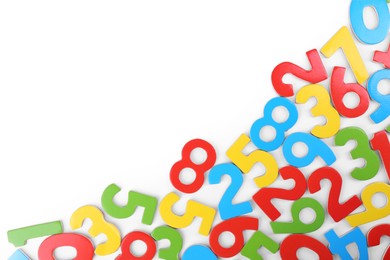 Photo of Colorful numbers on white background, top view