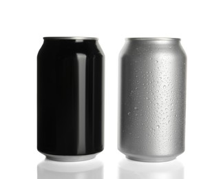 Aluminum cans on white background. Mockup for design