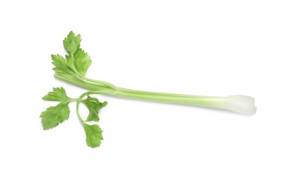 Photo of Fresh stalk of celery isolated on white, top view