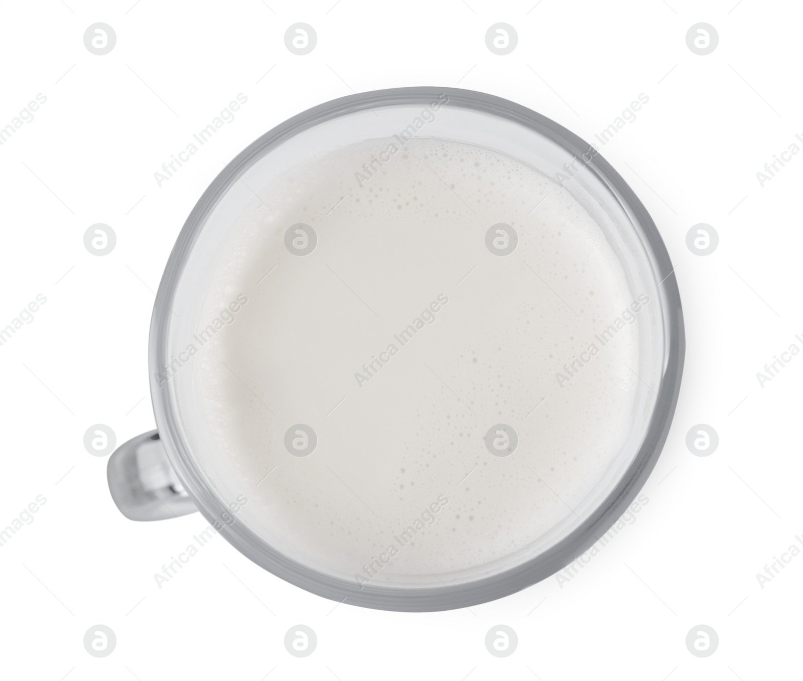 Photo of Glass of fresh milk isolated on white, top view