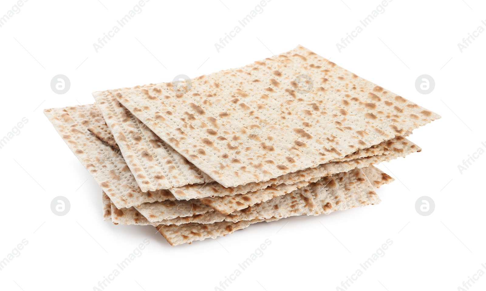 Photo of Passover matzos isolated on white. Pesach celebration