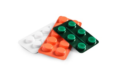Photo of Blisters with different pills on white background