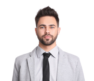 Portrait of young businessman on white background