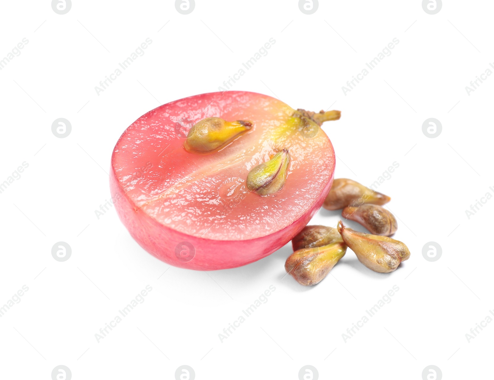 Photo of Organic fresh grape with seeds on white background. Natural essential oil ingredient