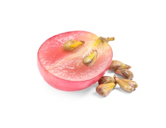 Photo of Organic fresh grape with seeds on white background. Natural essential oil ingredient