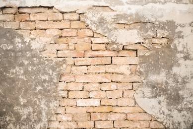Texture of old white brick wall as background, closeup view