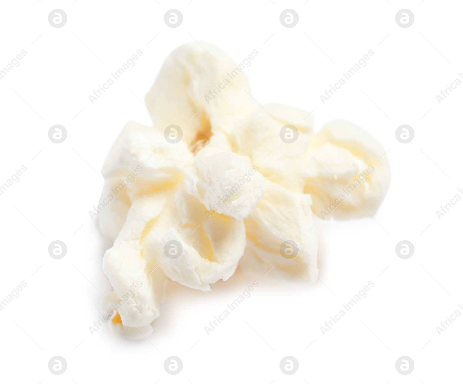 Photo of Delicious salty popcorn on white background