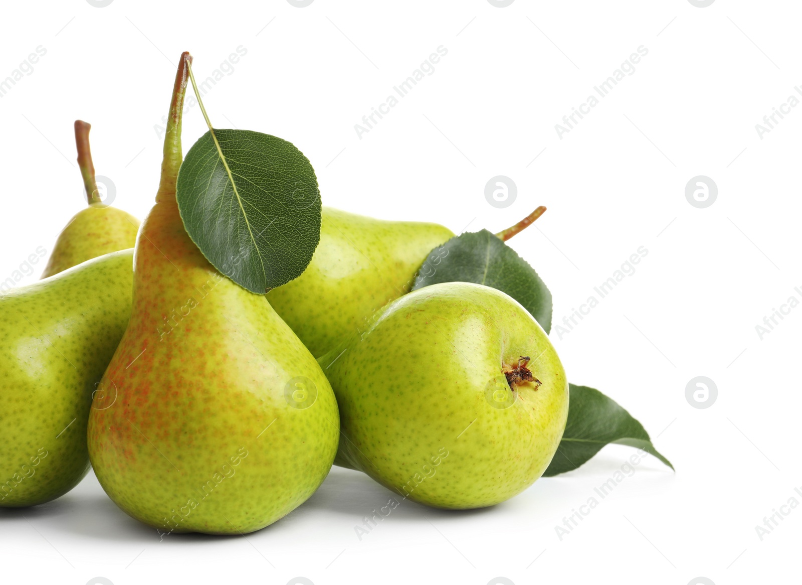 Photo of Whole ripe pears on white background