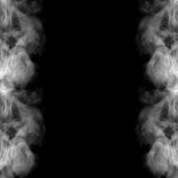 Image of Frame of smoke on black background, space for text