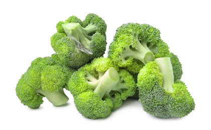 Pile of fresh raw green broccoli isolated on white