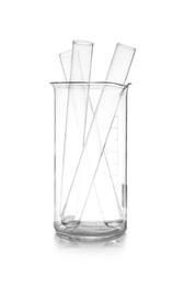 Photo of Empty laboratory glassware on table. Chemical analysis