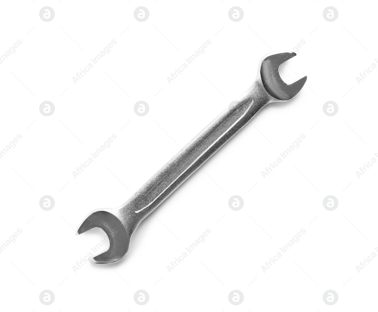 Photo of New wrench on white background, top view. Plumber tools