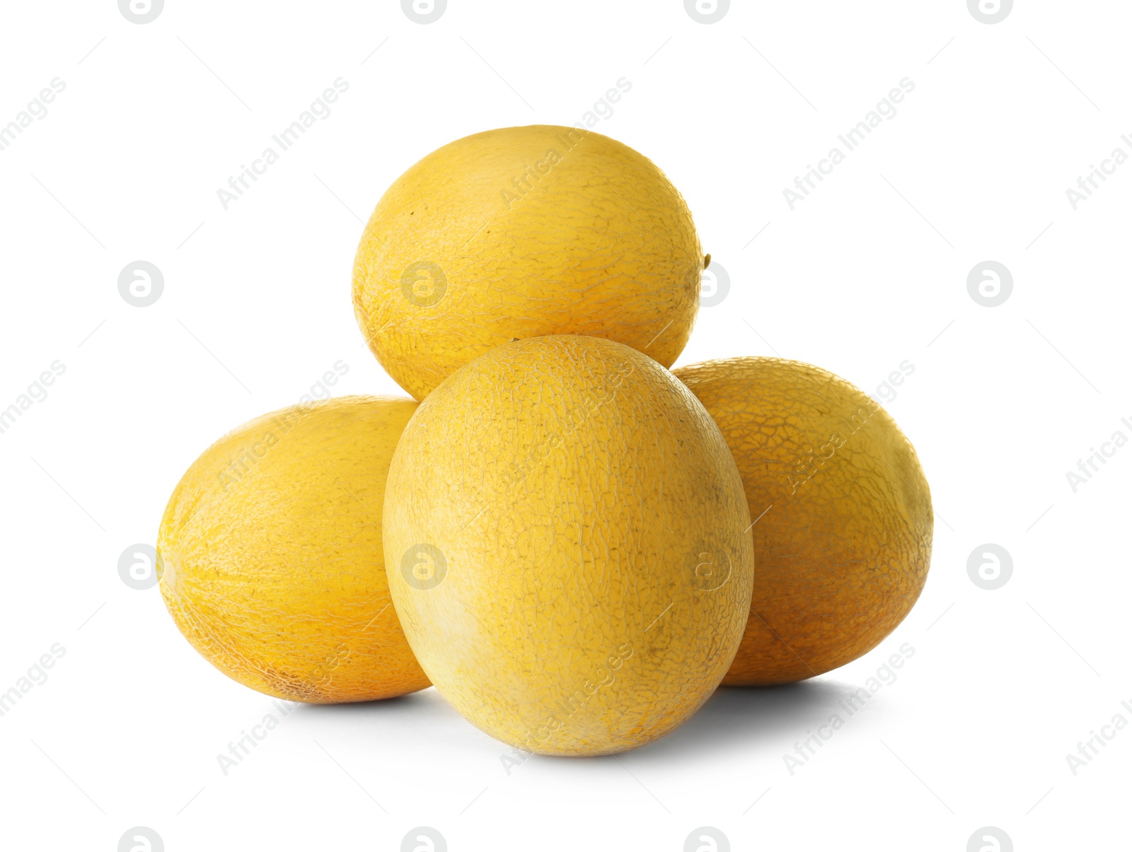 Photo of Whole tasty ripe melons on white background