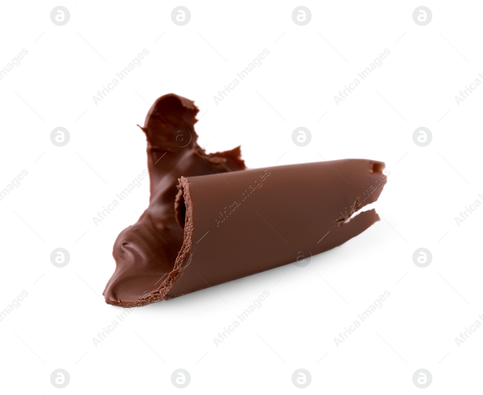 Photo of One tasty chocolate curl isolated on white