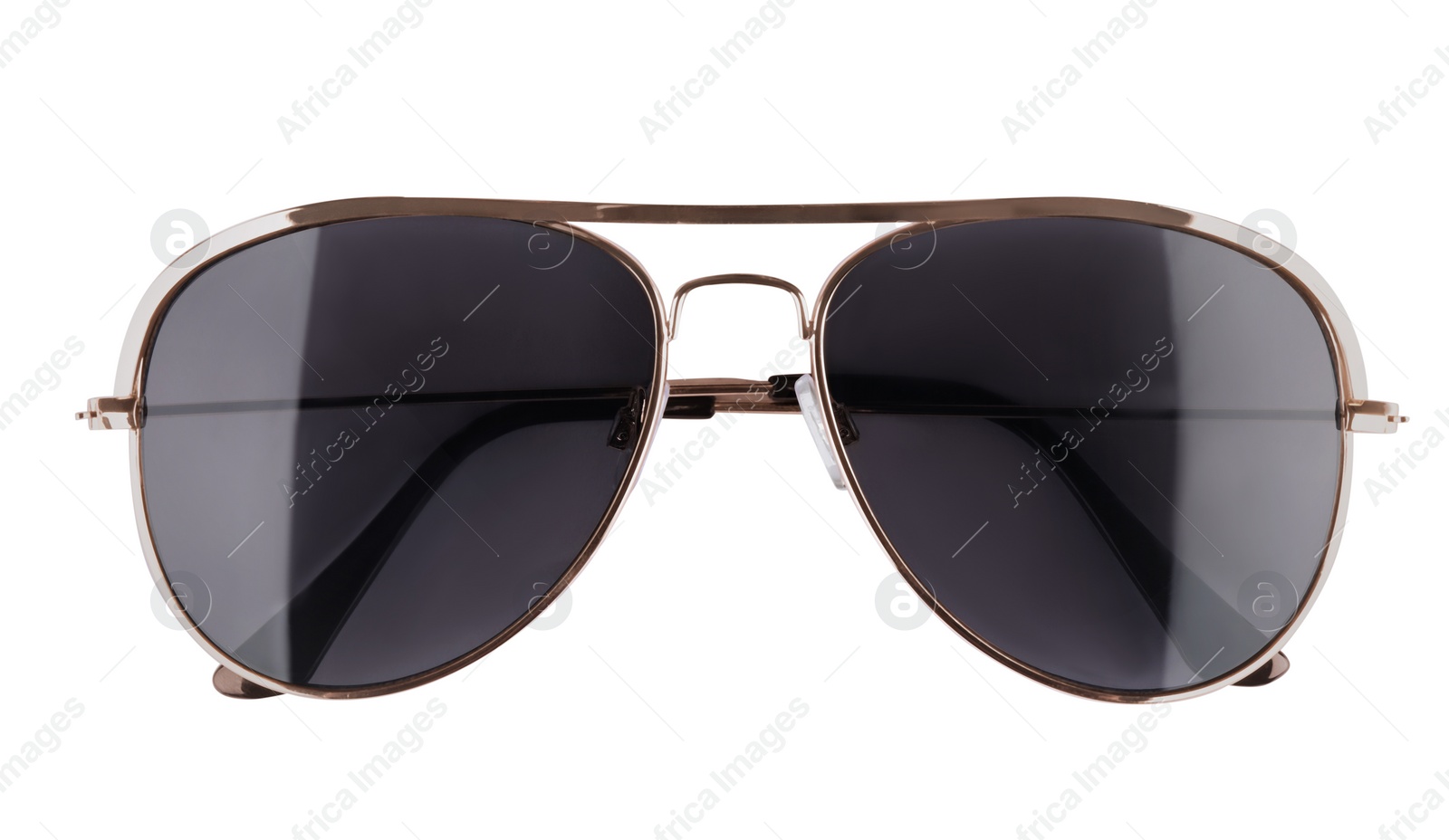 Photo of New stylish aviator sunglasses isolated on white, top view