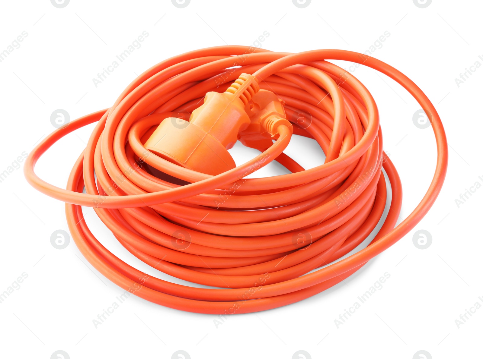 Photo of Extension cord on white background. Electrician's equipment