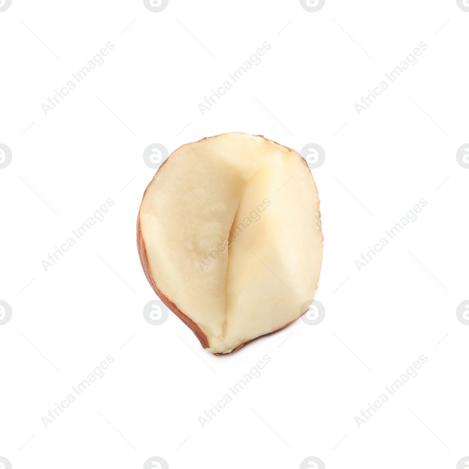 Photo of Piece of tasty organic hazelnut on white background