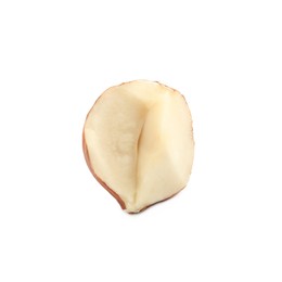 Photo of Piece of tasty organic hazelnut on white background