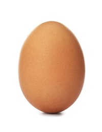 Raw brown chicken egg on white background