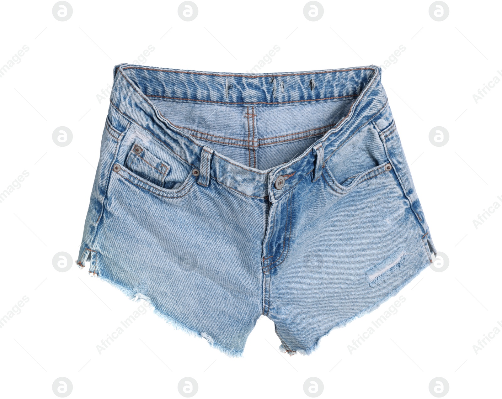 Image of Stylish light blue denim shorts isolated on white