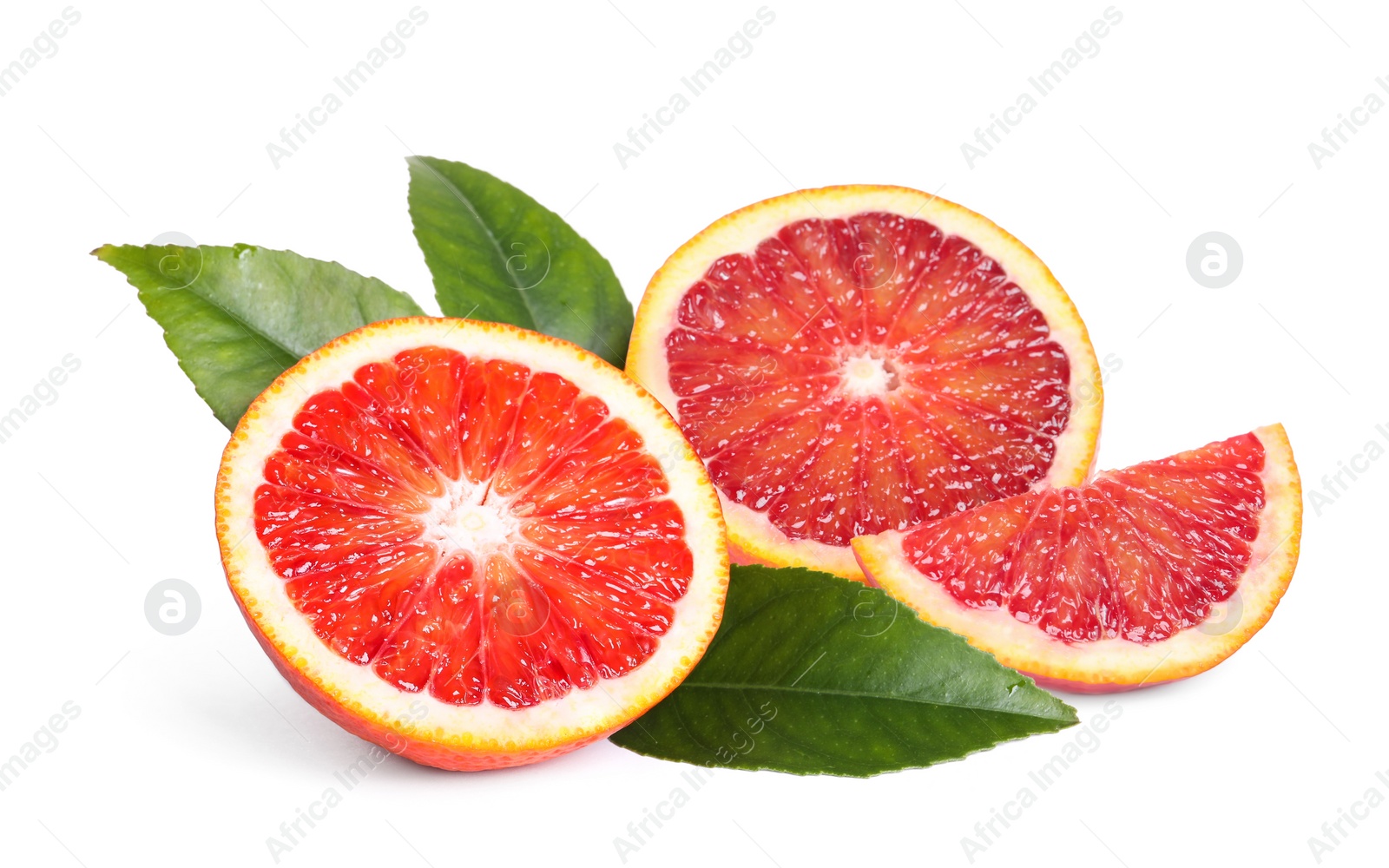 Image of Delicious ripe red oranges on white background