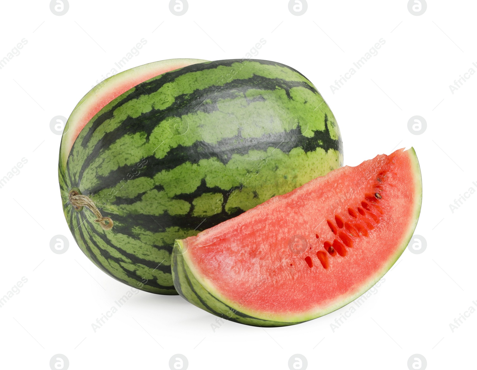 Photo of Tasty ripe cut watermelon on white background