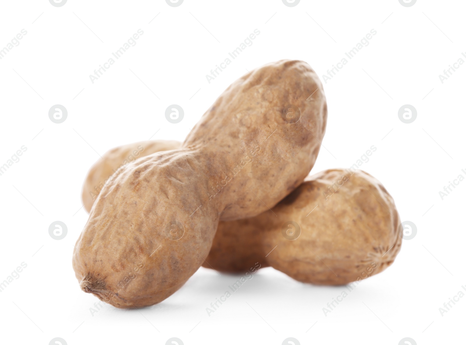 Photo of Raw peanuts in pods on white background