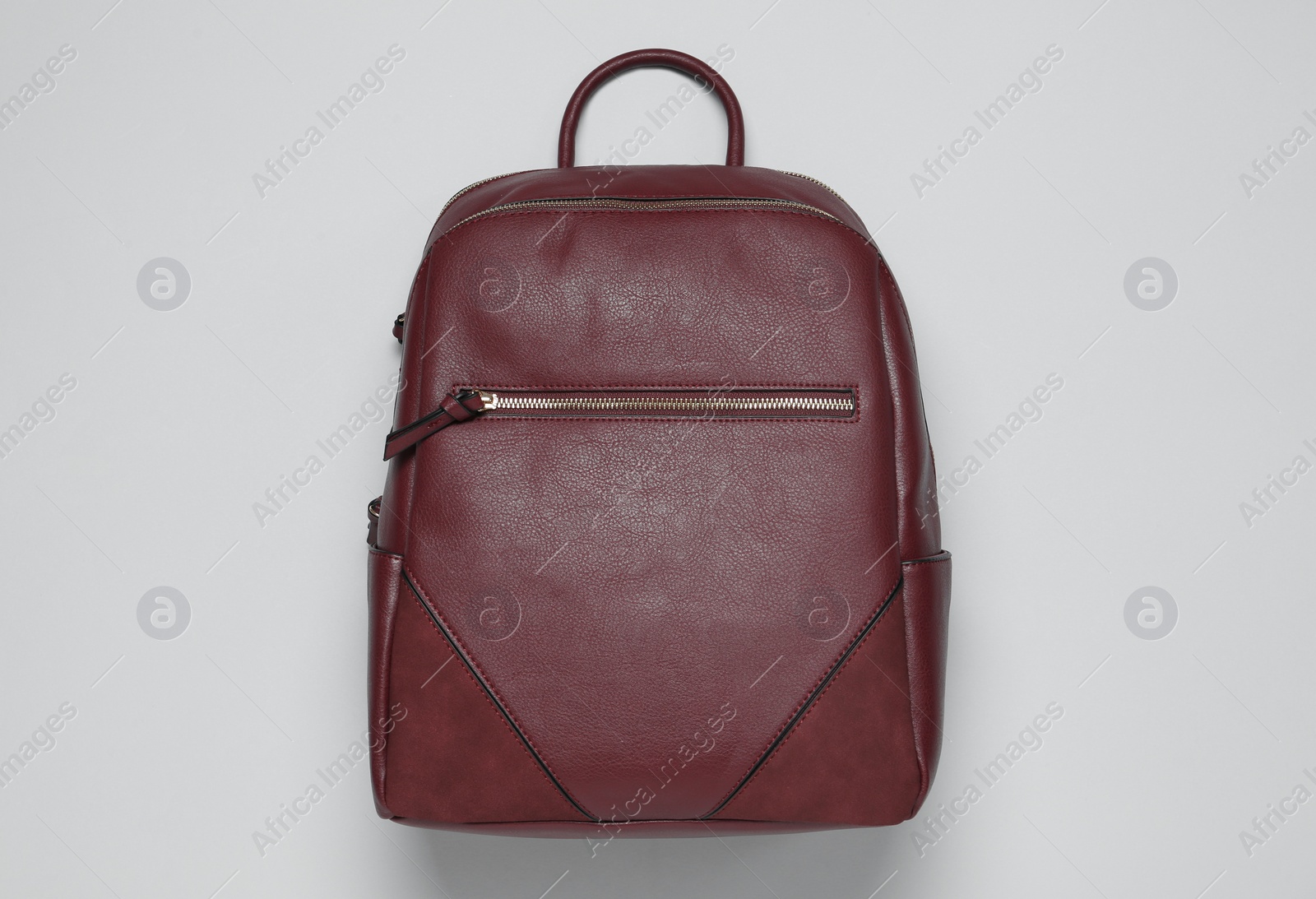 Photo of Stylish urban backpack on white background, top view