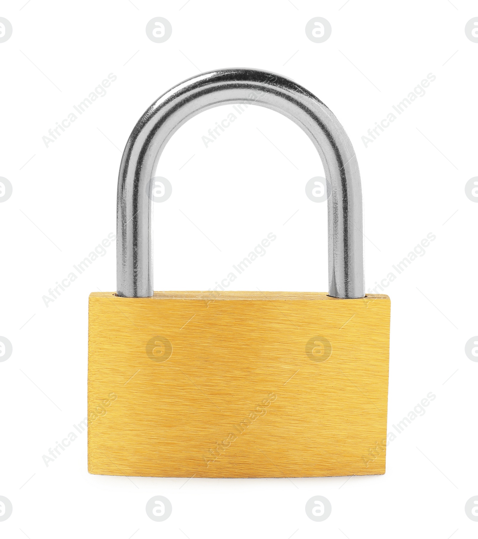 Photo of One new steel padlock isolated on white