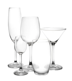 Group of different glassware isolated on white