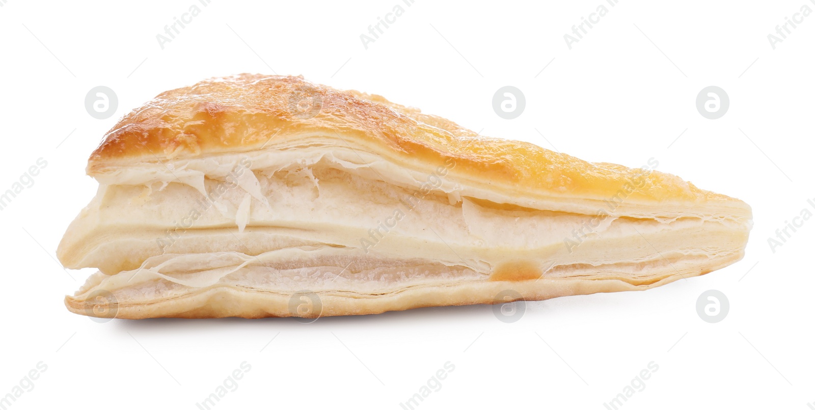 Photo of Puff pastry. One delicious fresh bun isolated on white