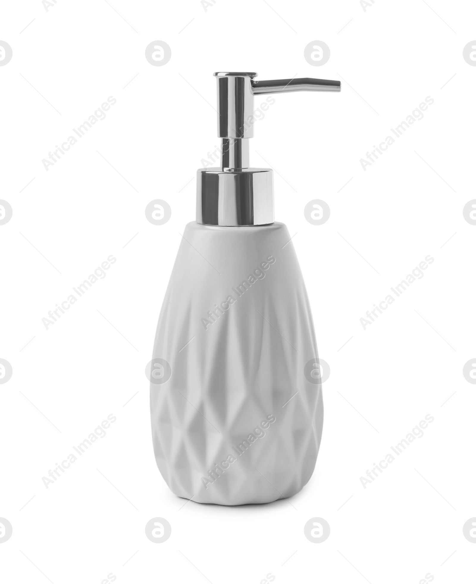 Photo of Bath accessory. Liquid soap dispenser isolated on white