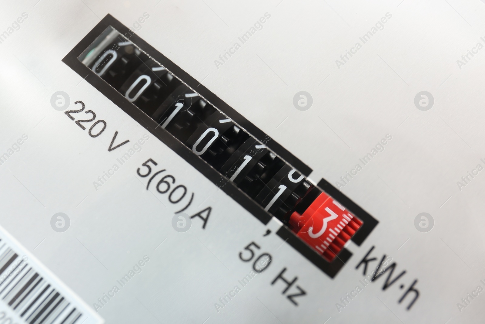 Photo of Closeup view of electricity meter. Measuring device