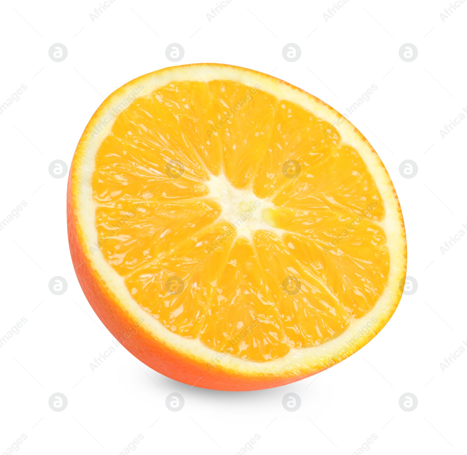 Photo of Citrus fruit. Half of fresh orange isolated on white