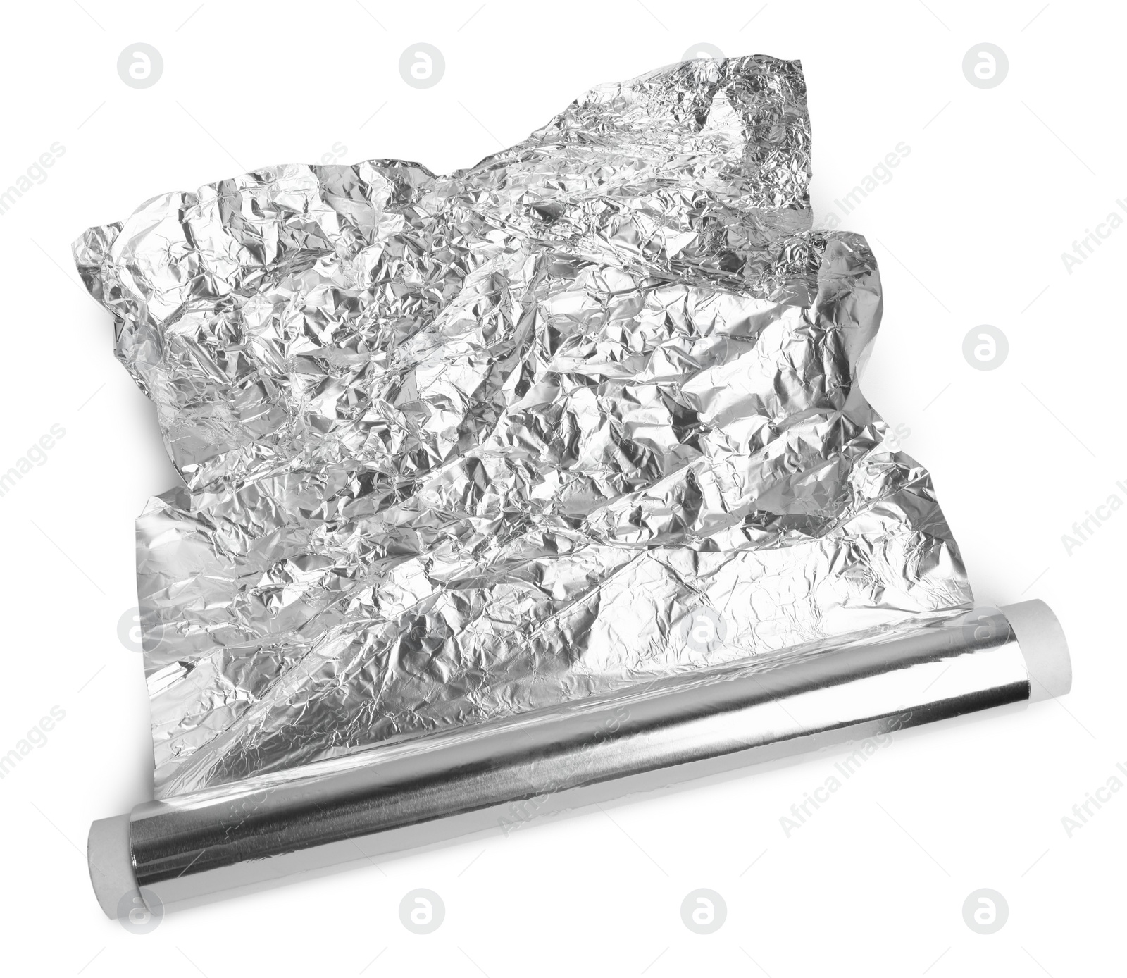 Photo of Roll of aluminum foil isolated on white, top view