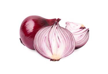 Photo of Ripe fresh red onions isolated on white