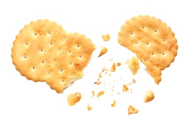 Image of Crushed cracker and crumbs on white background