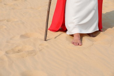 Photo of Jesus Christ walking in desert, closeup view