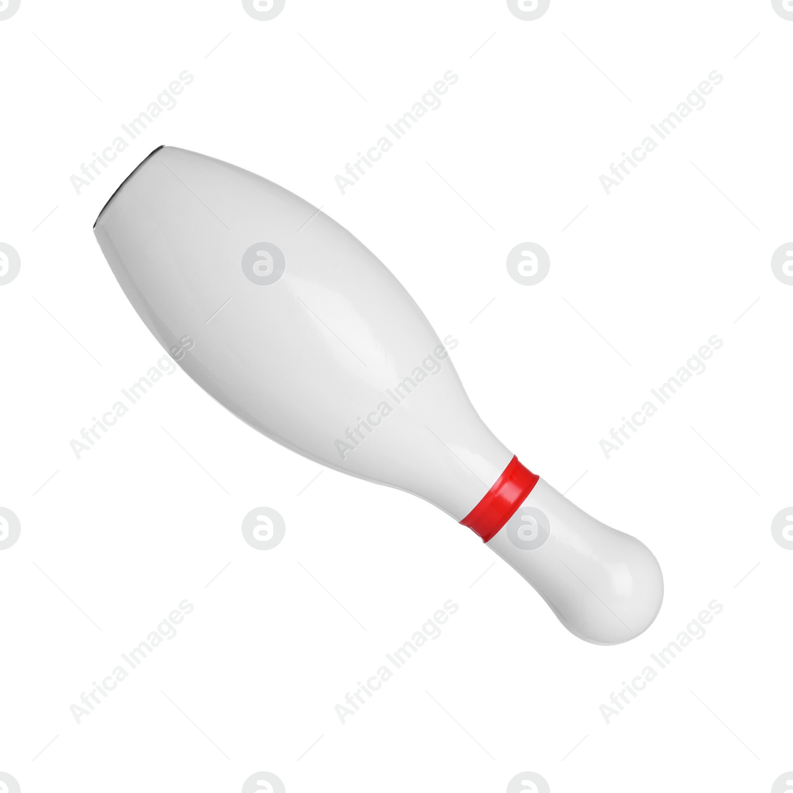 Photo of Bowling pin with red stripe isolated on white