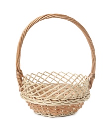 Empty wicker basket isolated on white. Easter item